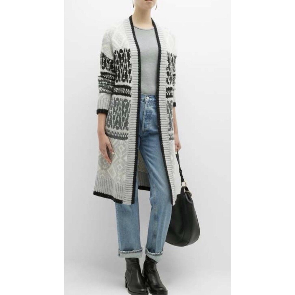 Autumn Cashmere Sequin Jacquard Coatigan Women’s Small Grey White Long Luxe